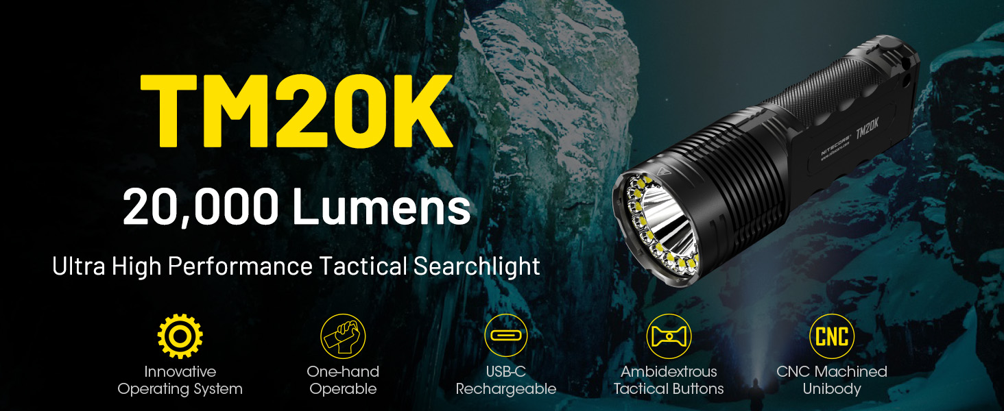 Nitecore TM20K 20,000 Lumen USB-C Rechargeable LED Flashlight with